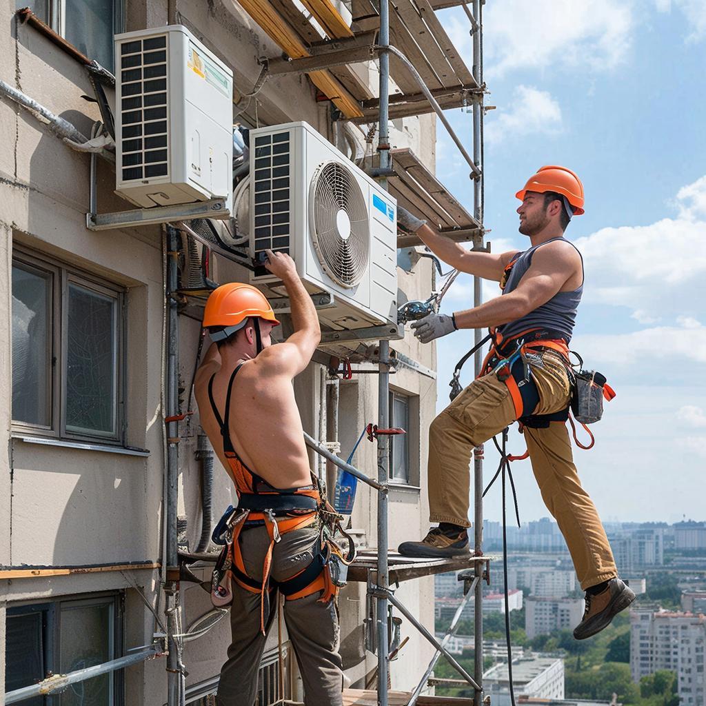 Монтаж сплит систем альпинистами